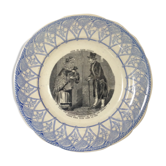 Opaque talking plate of Sarreguemines 19th century