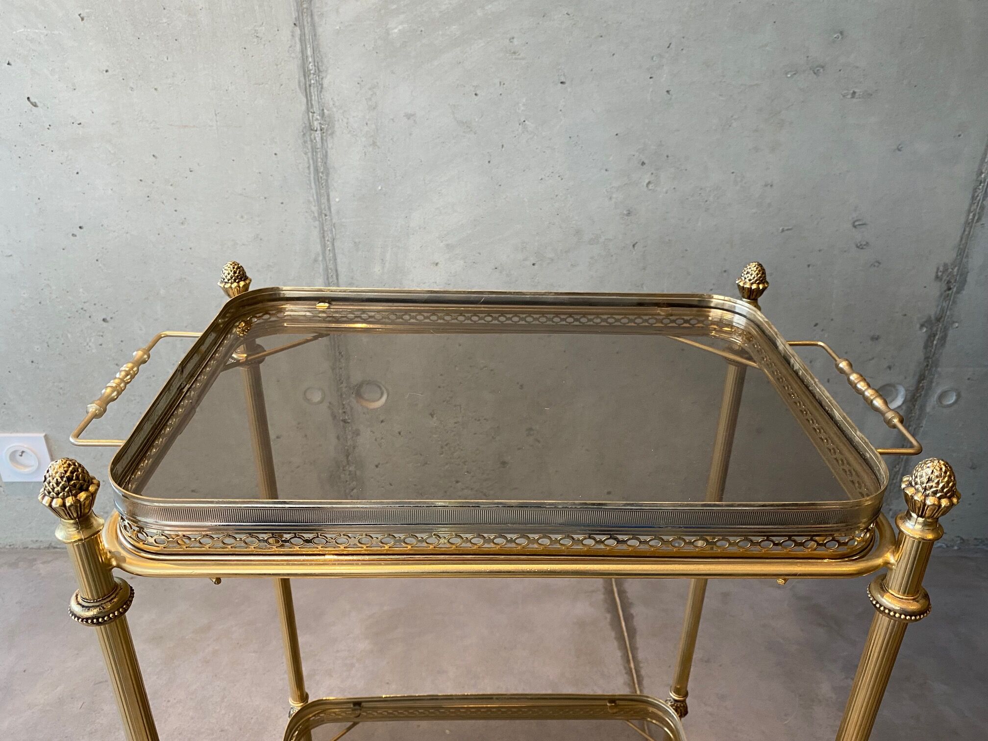 Gilded brass table and glass