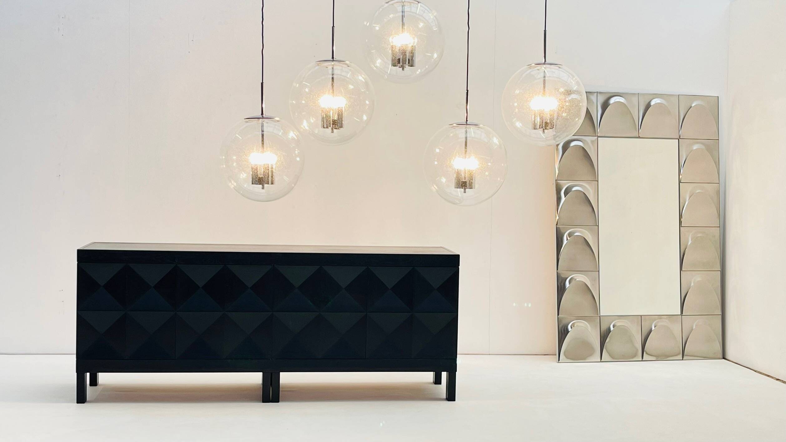 Chrome and bubbled glass balls pendants from the 1970's