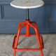 Screw stool red ironwork 1960 wooden seat