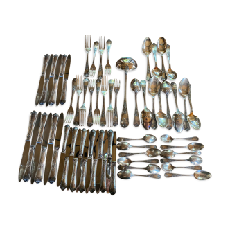 Complete silver metal cutlery housewife for 12 people