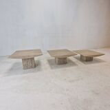 Set of 3 Italian Travertine Coffee or Side Tables, 1980s