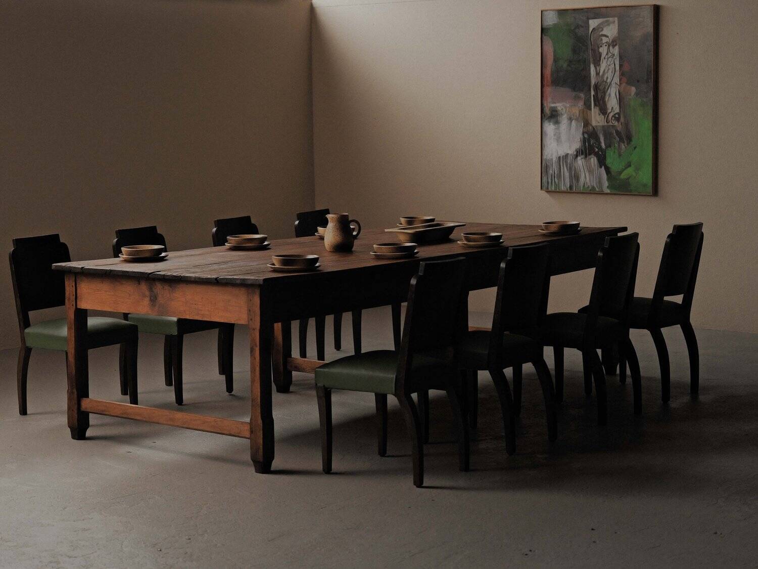 Large antique table in solid pine – France, around 1900