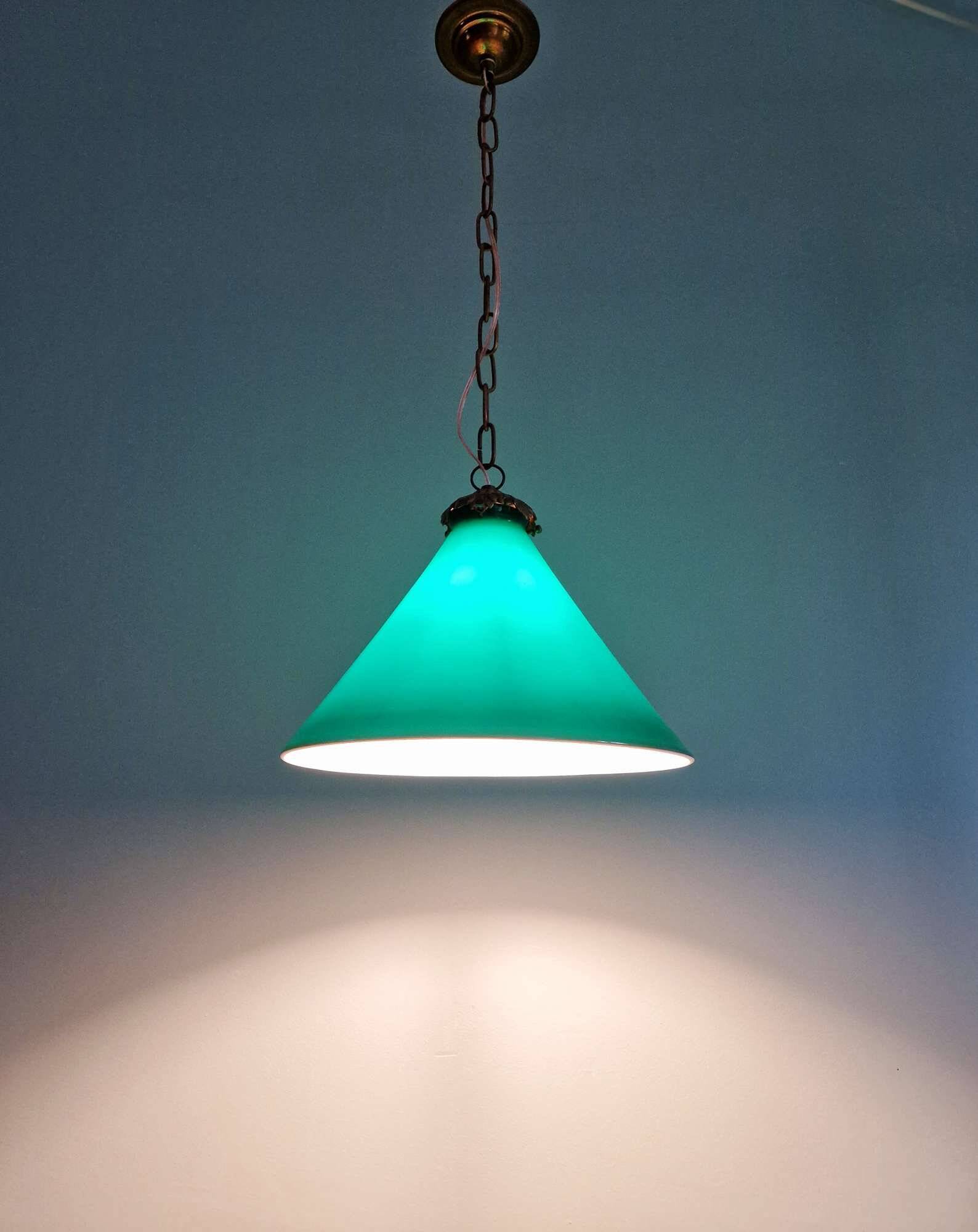 Art Deco conical green opaline pendant light, 1920s-30s