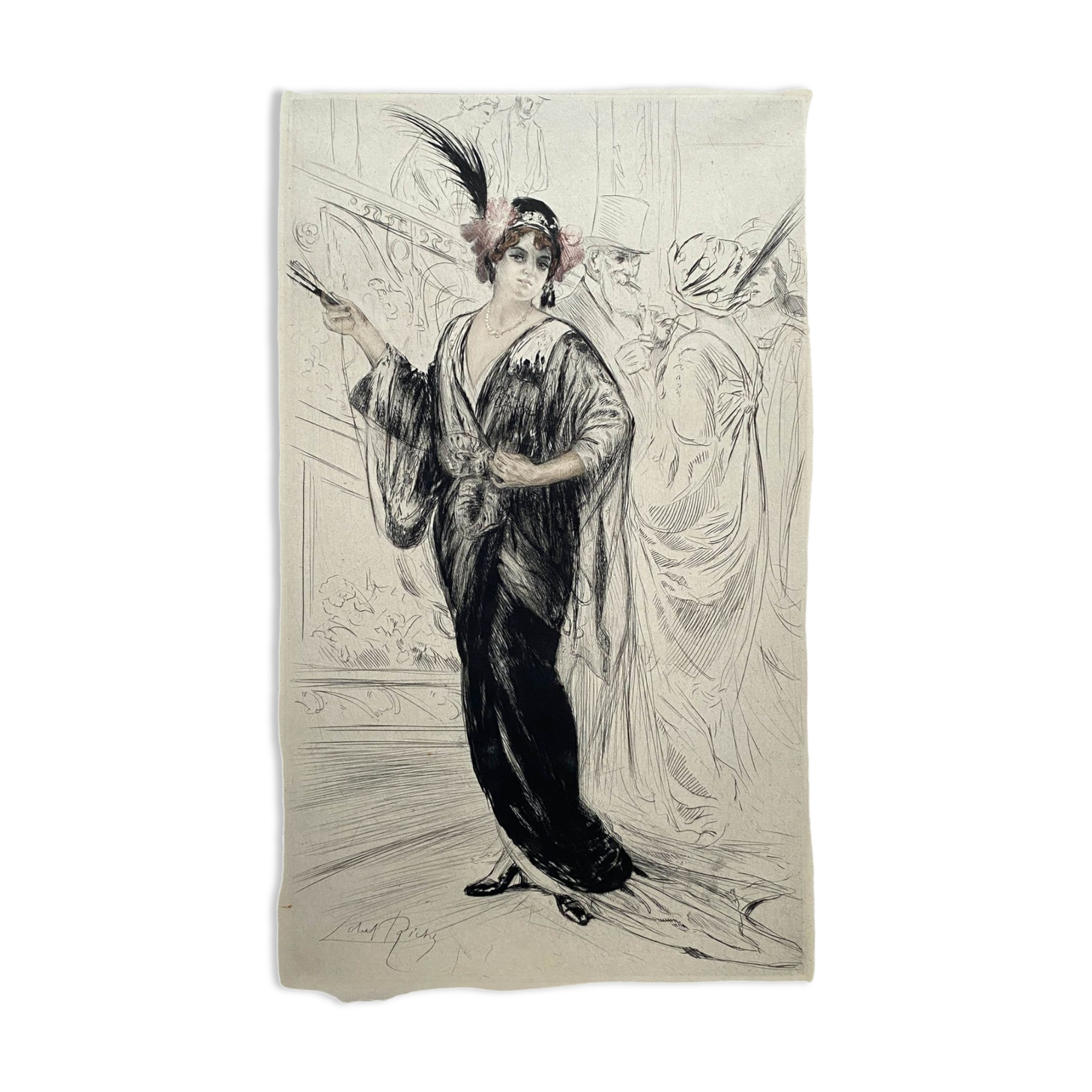 Table Color engraving "L'élégante" by Alméry LOBEL-RICHE (1880-1950)