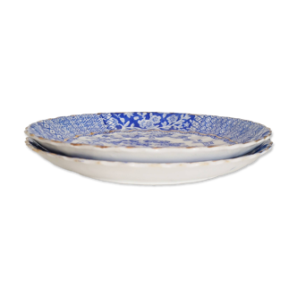 Set of 2 saucers, Lunéville lace, blue and gold, Blairs