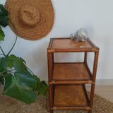 3-tier rattan and bamboo shelf from the 70s vintage