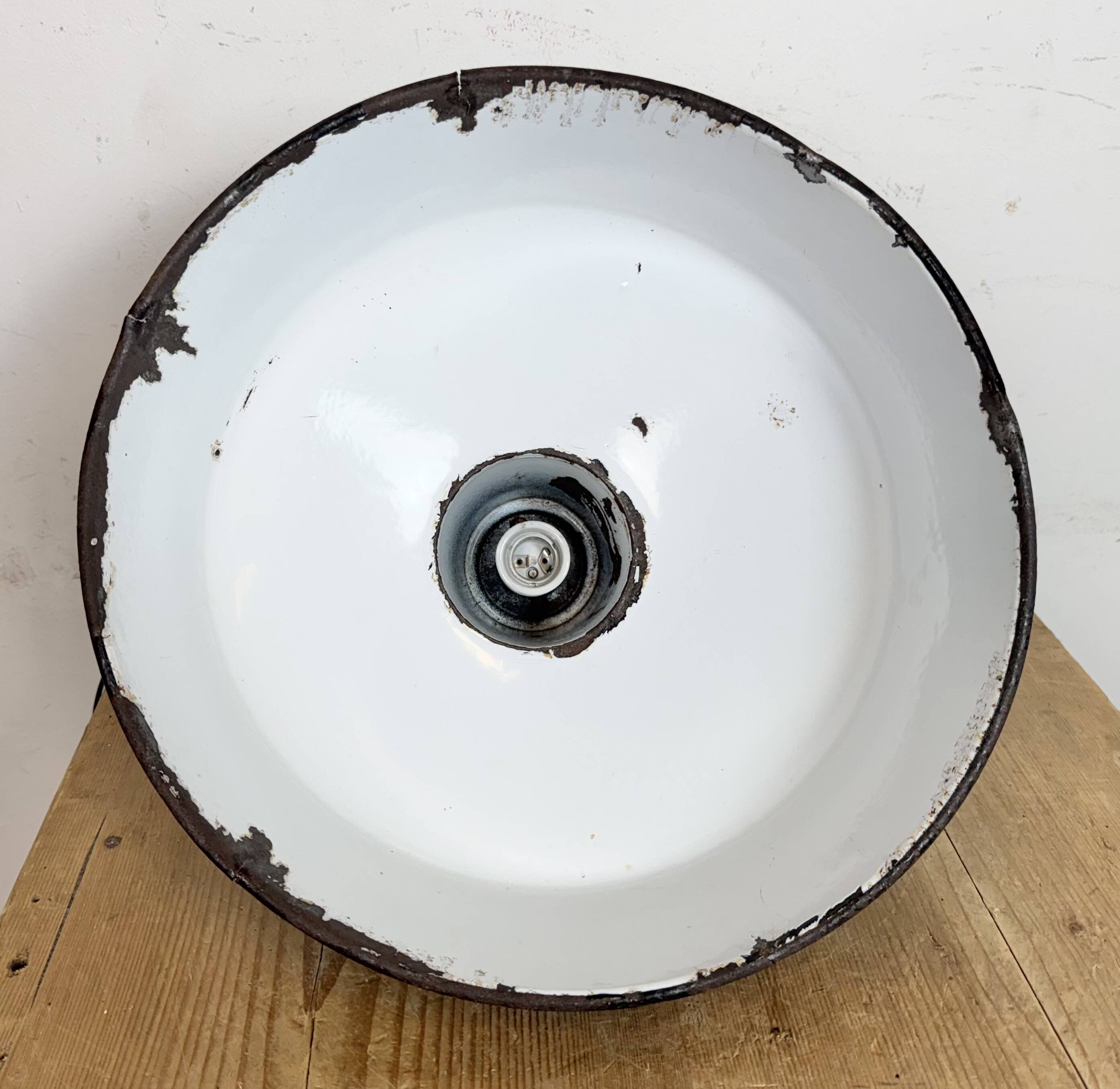 Industrial Black Enamel Factory Lamp with Cast Iron Top, 1950s