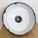 Industrial Black Enamel Factory Lamp with Cast Iron Top, 1950s