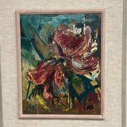 Original Swedish Oil on Panel – "Pink Flower" by Owe Wessbohn – Signed – Vintage and Framed – 69 × 51 cm (27.2" × 20.1")