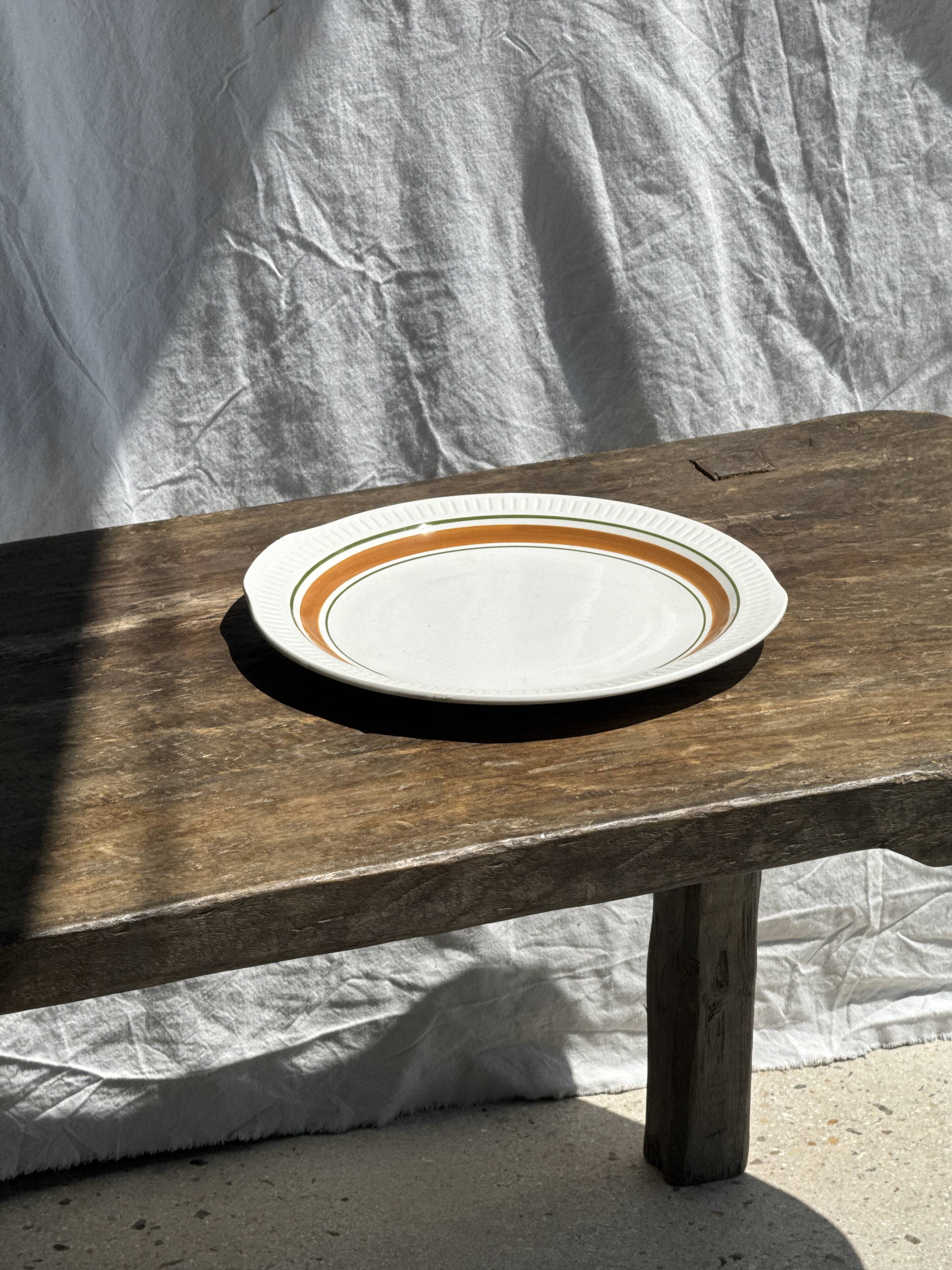 Vintage cake dish with orange and green trim D30