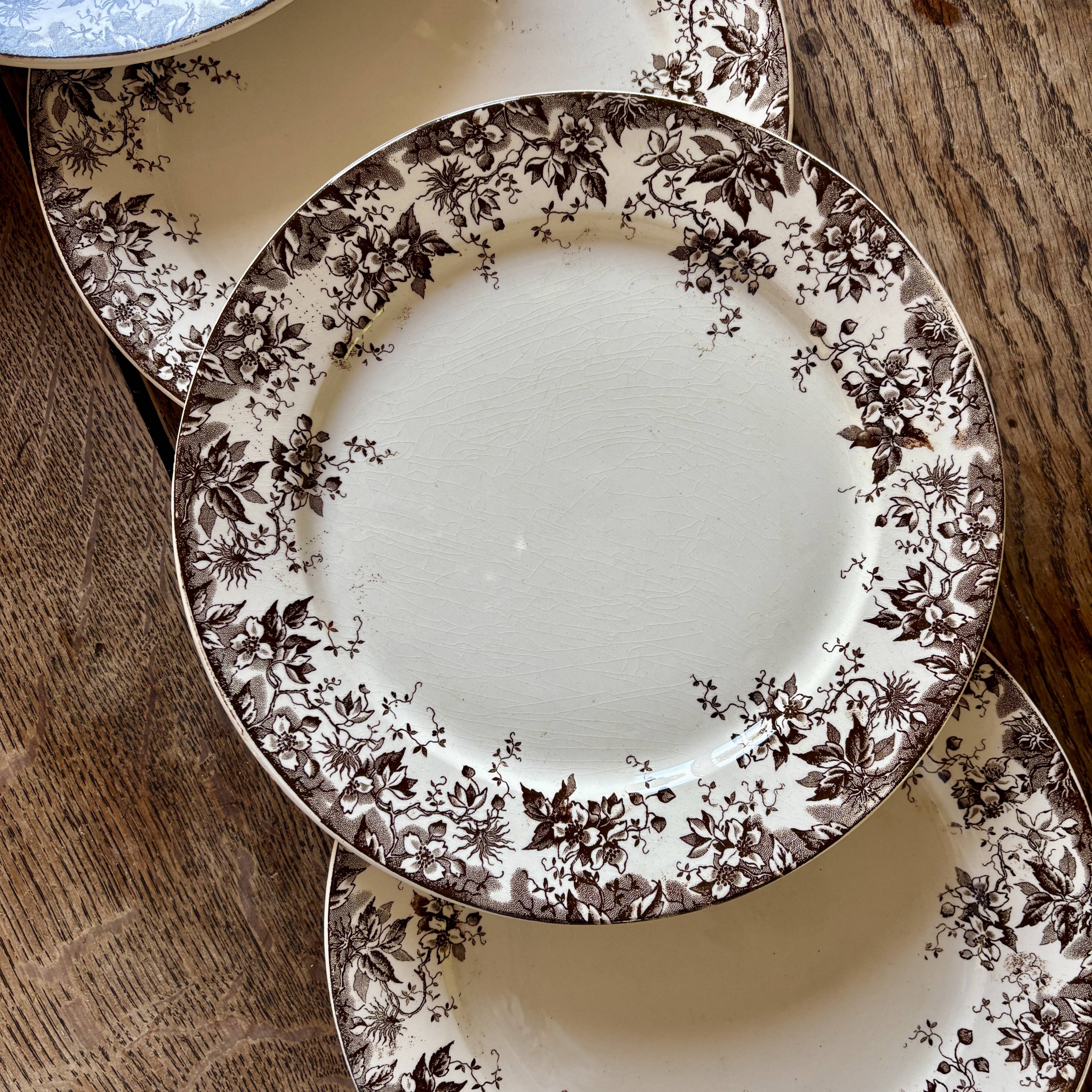 Lot de 6 assiettes à dessert anciennes en terre de fer modèle Alphand de Sa