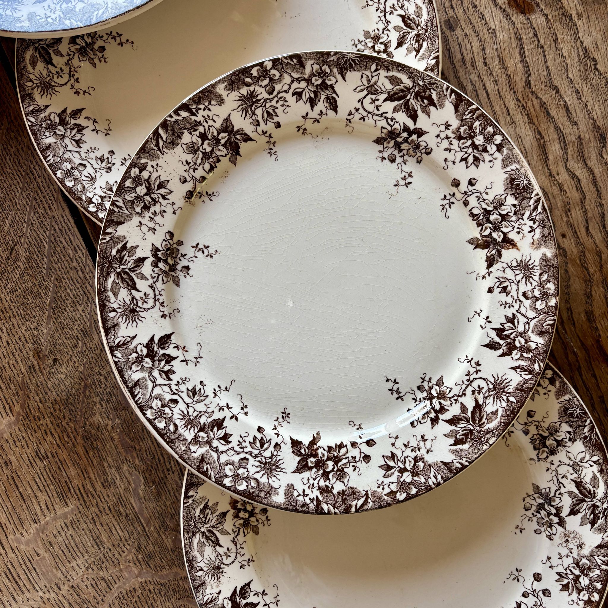 Set of 6 antique ironstone dessert plates, Alphand pattern by Sa