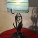 superb thick wrought iron Art Nouveau lamp, Kralik Loetz glass paste,