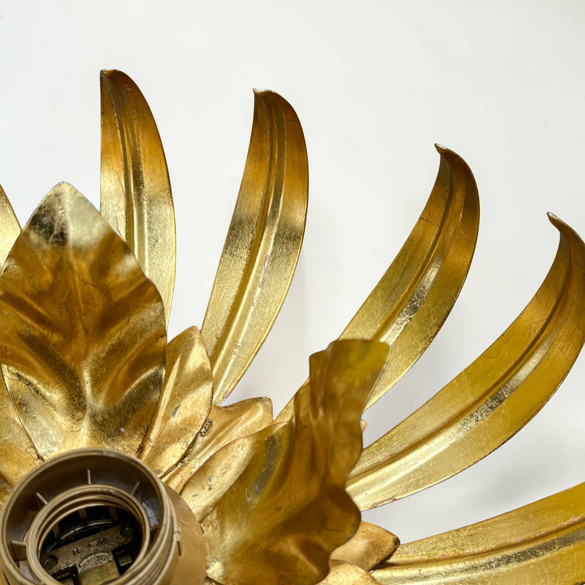 Vintage gold leaf metal wall light flower applique