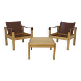 Fauteuils Safari en cuir et table basse par Carl Heinz Bergmiller, 1970
