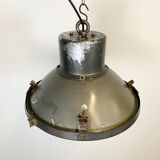 Industrial aluminium factory lamp with glass cover, 1960s