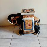 Elephant in black and beige glazed earthenware