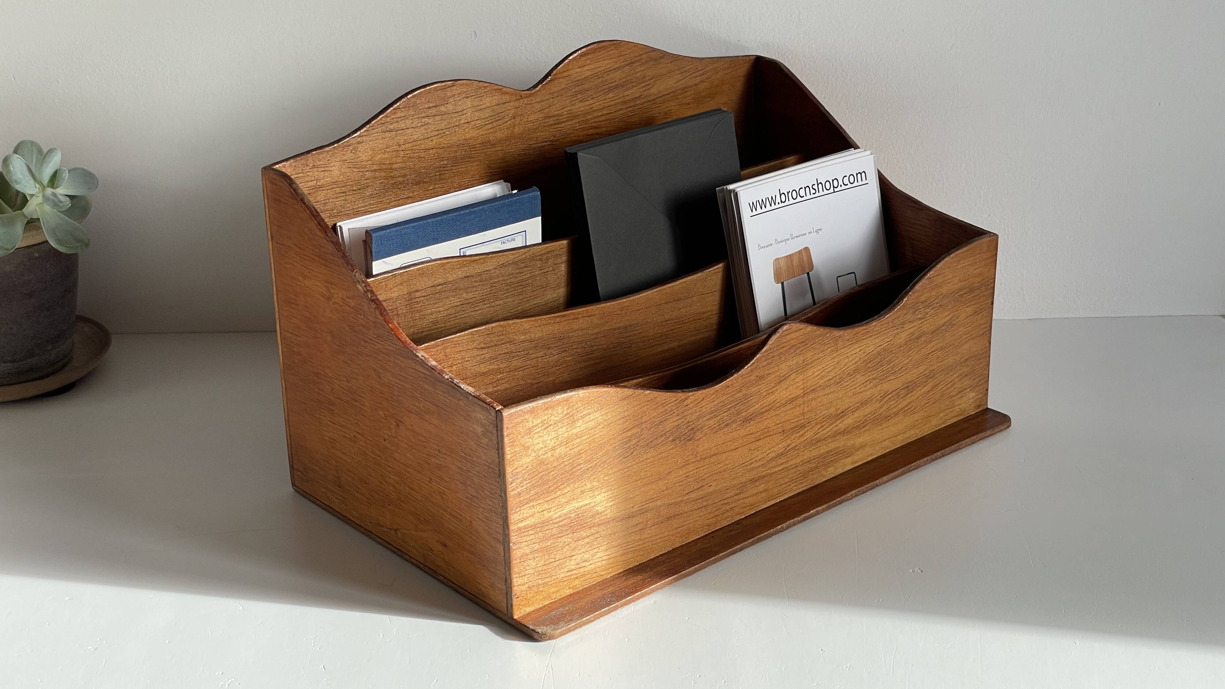 Porte courrier de bureau vintage en bois