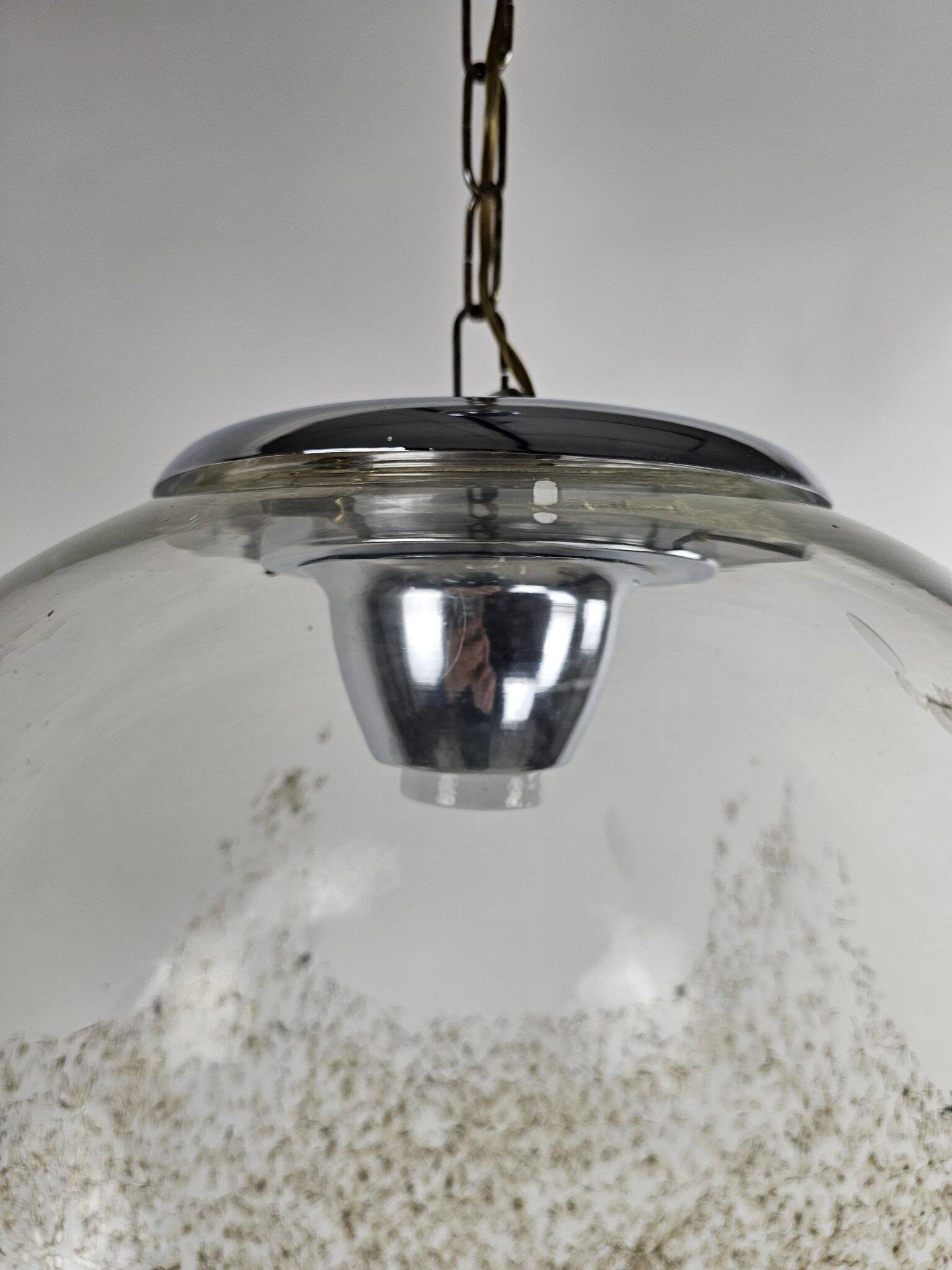 Large globe pendant lamp made of Italian glass with gold-grey speckles
