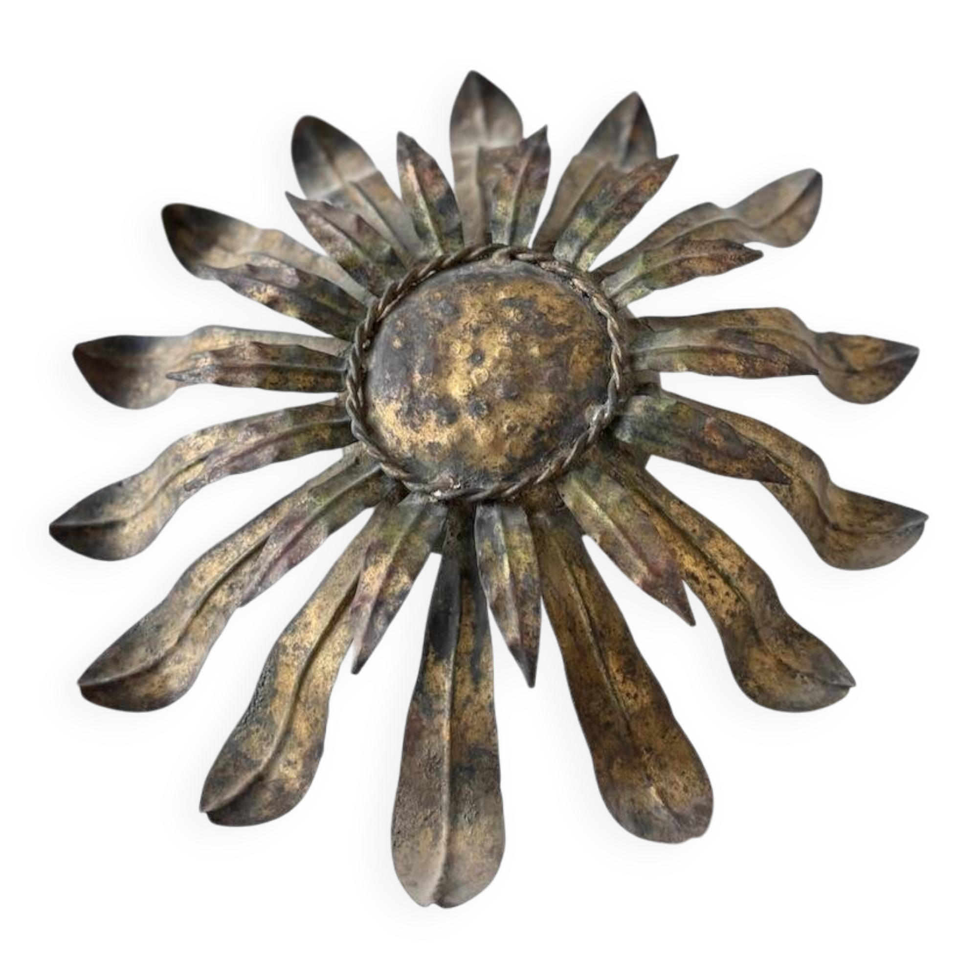 Ceiling or wall light with sun motif, brass, 1950s