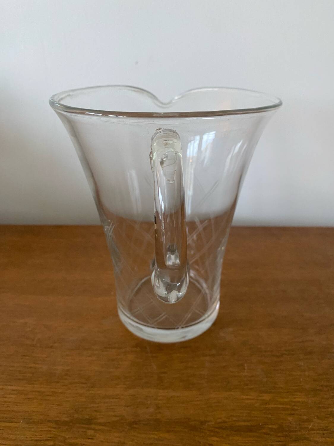 Antique Clear Blown & Engraved Glass Pitcher Vintage Service