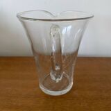Ancien Pichet Verre Soufflé & Gravé Transparent Service Vintage