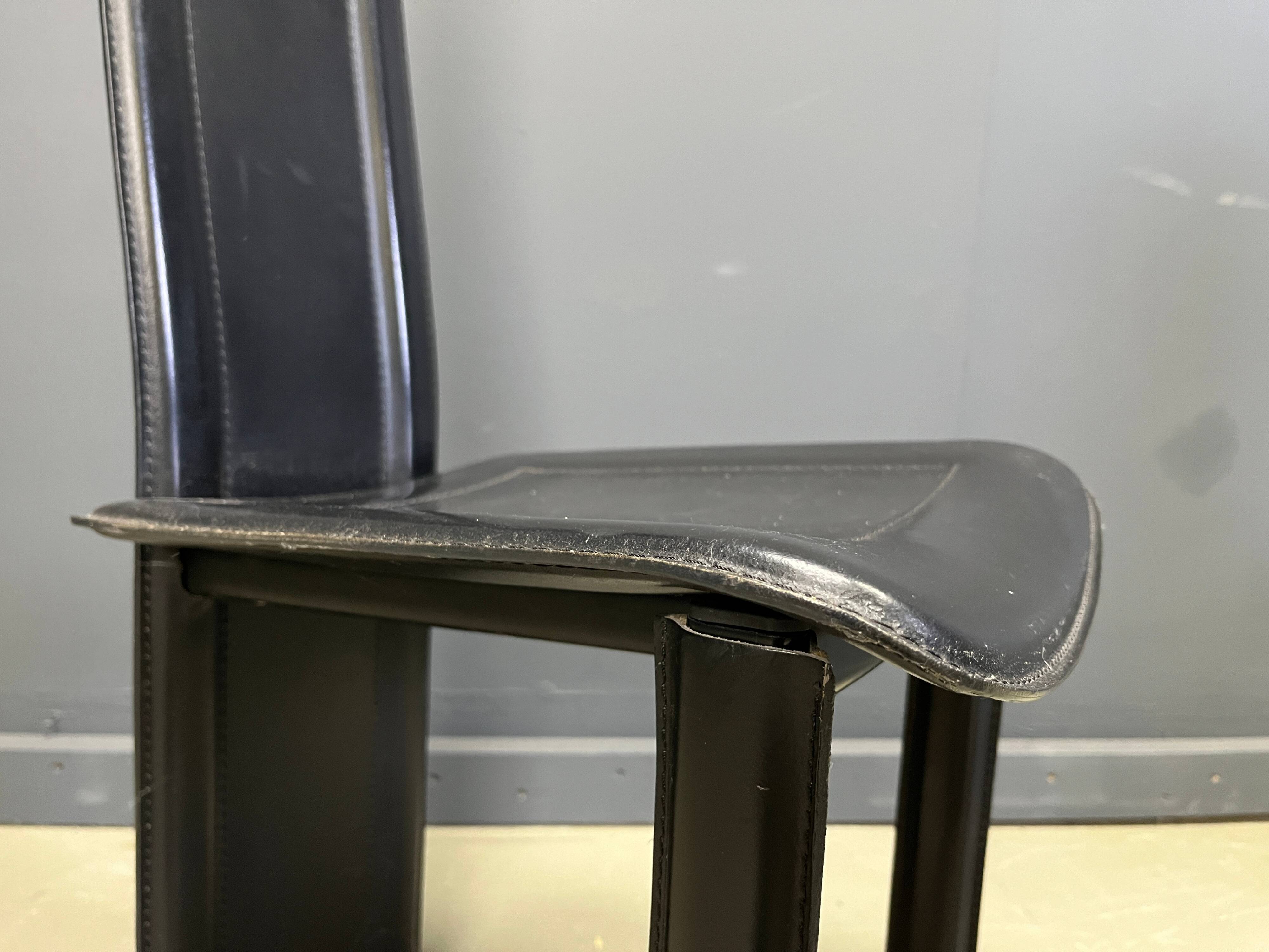 Vintage black leather dining chairs, set of 6, 1980s