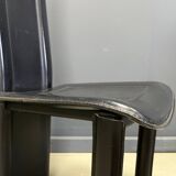 Vintage black leather dining chairs, set of 6, 1980s