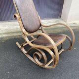 Rocking chair in wood and leather, 20th century