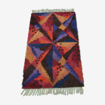 Cubist scandinavian hand made rya rug, 1960