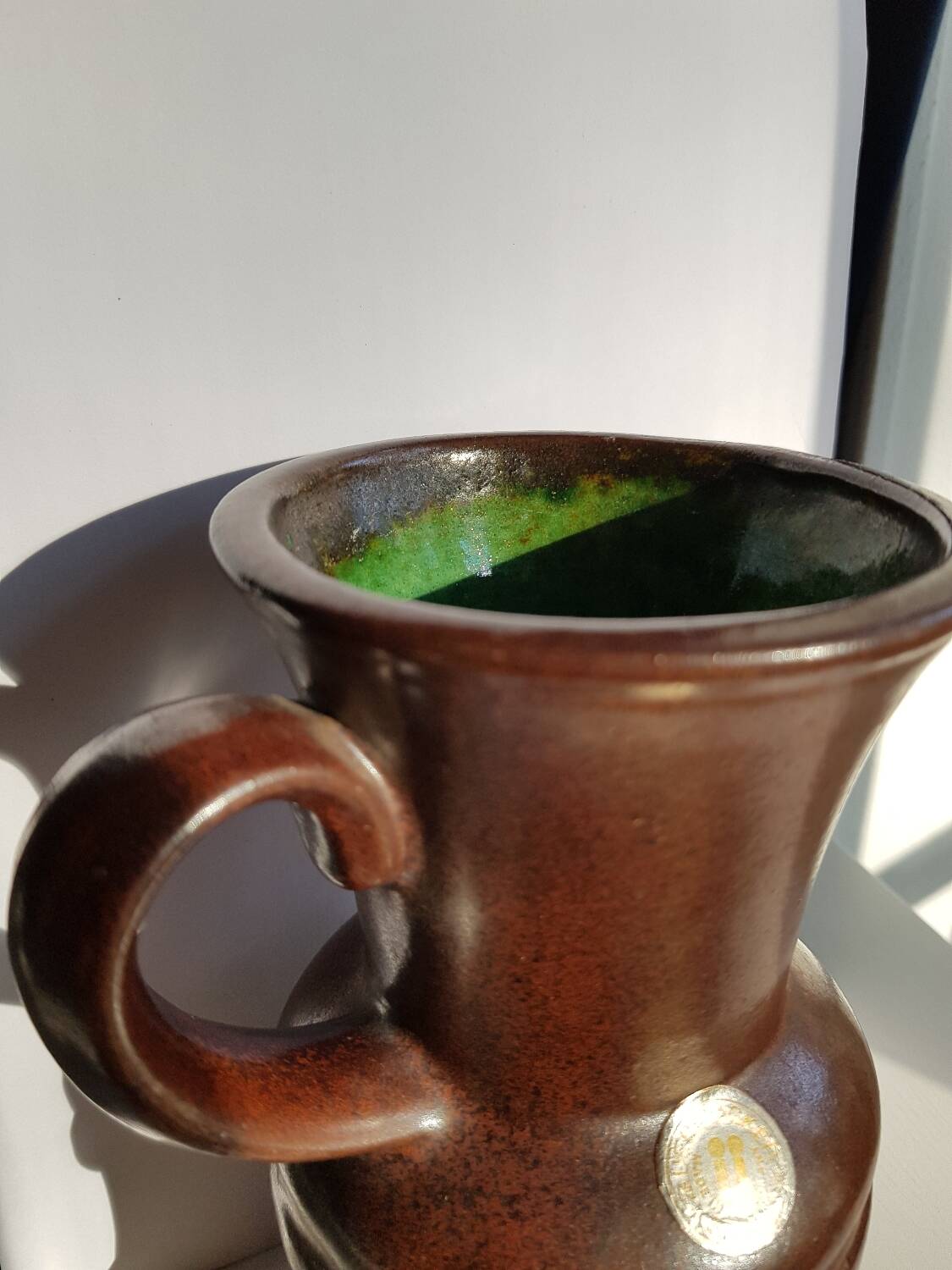 Vase en céramique numéroté brun du milieu du siècle d'Ueberlacken