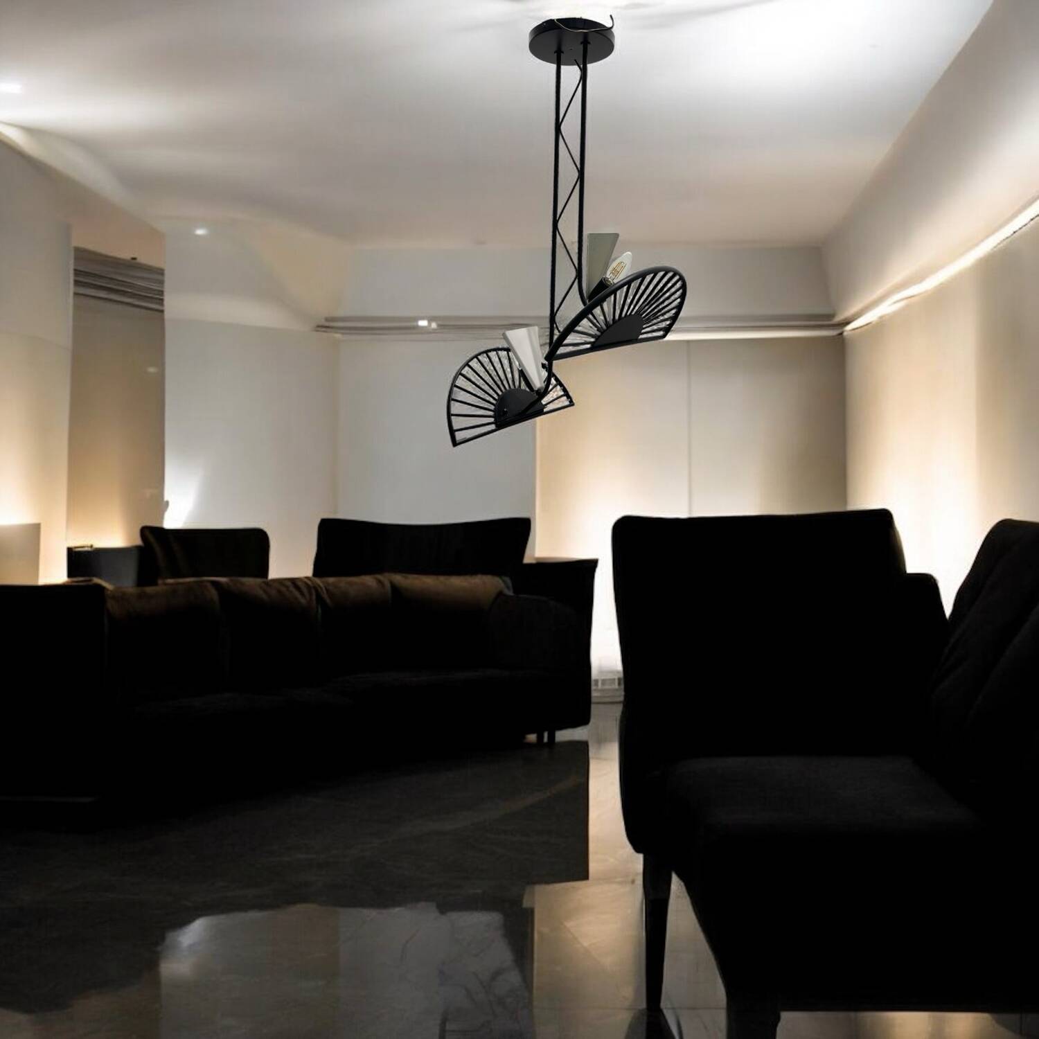 Architectural Black and white Murano Glass Rod  Light Pendant 1980’s