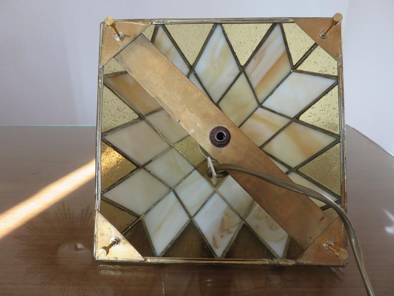 "Pyramid" lamp in mother-of-pearl, glass and brass 70s