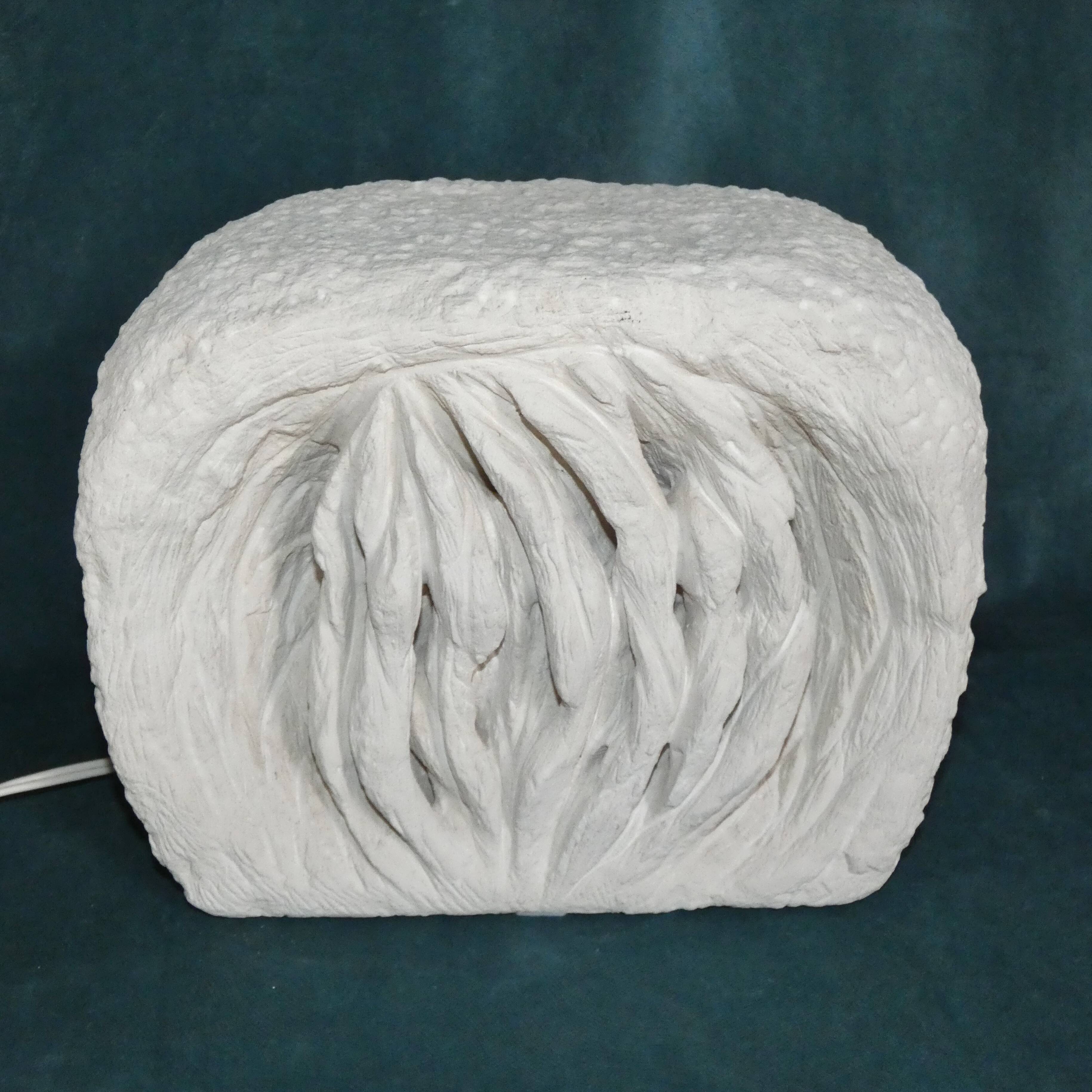 Lamp in stone of the gard carved brutalist form signed, circa 1970 dlg tormos