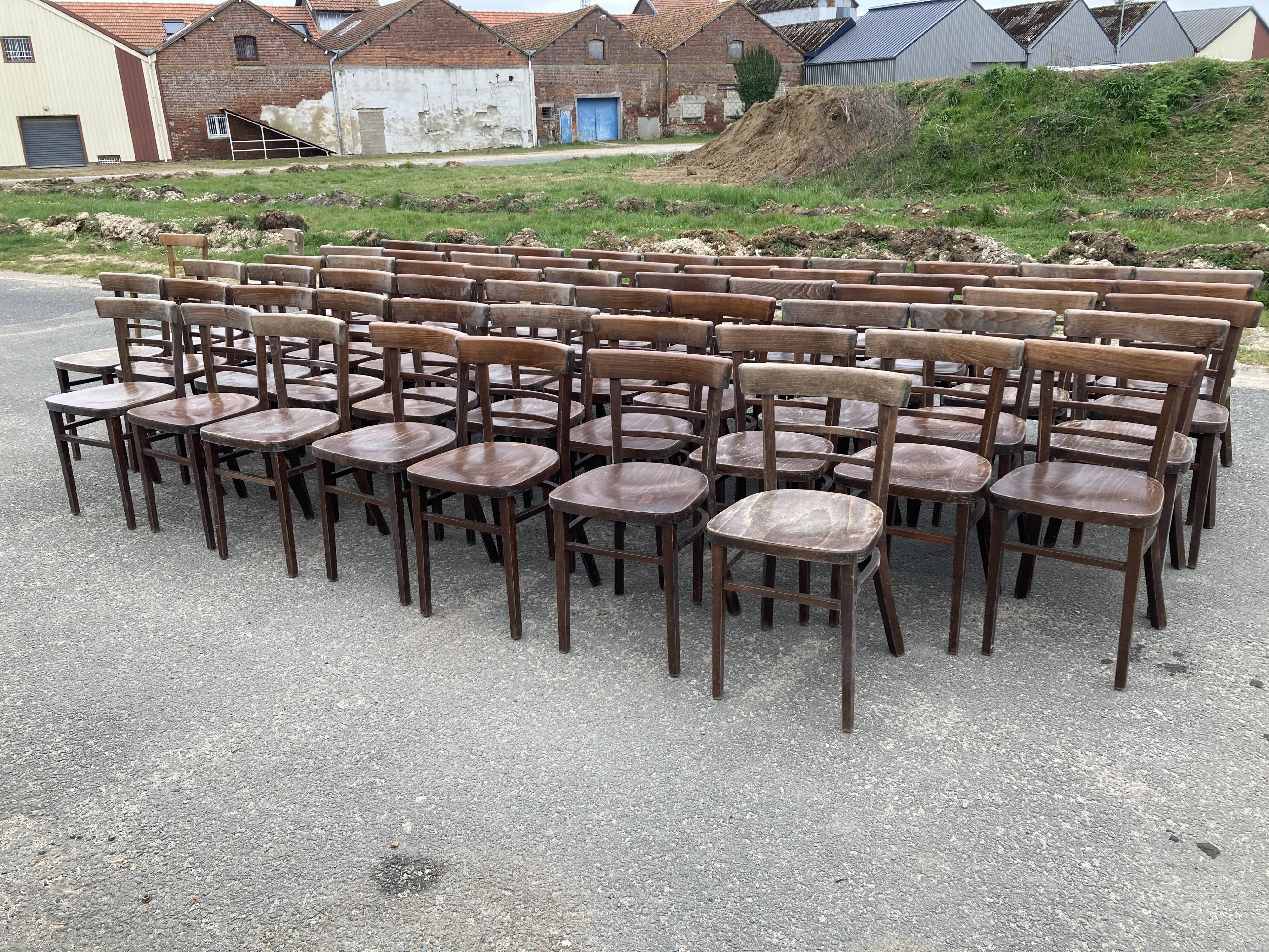 Set of 40 old beech bistro chairs