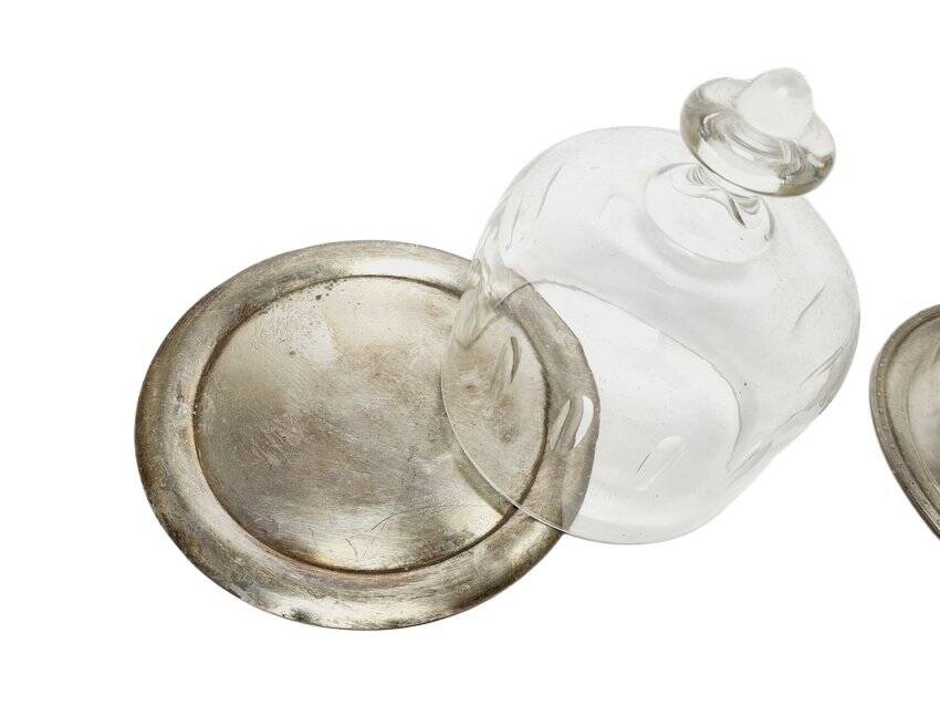 Art Nouveau bowl with crystal cake cover, Germany, 1920s, set of 2