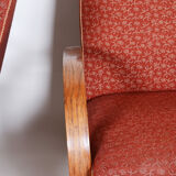 Pair of red czech artdeco beech armchairs by jindrich halabala, up zavody, 1930s