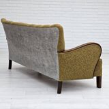 Années 1950-60, canapé danois 3 places, état d'origine, coton/laine, bois de hêtre.