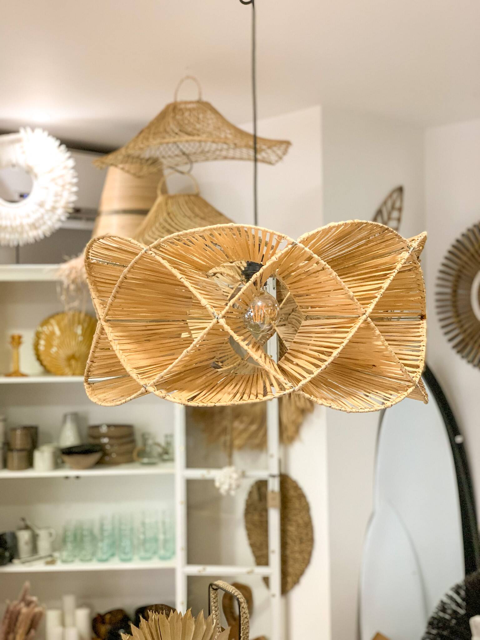 Natural rattan pendant light