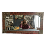 Miroir art nouveau peint à la main orné de laiton ciselé, miroir français au mercure des années 20