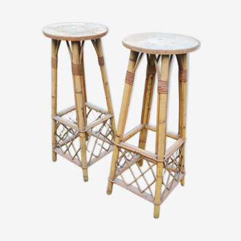 Set de 2 tabourets haut en rotin pour plantes