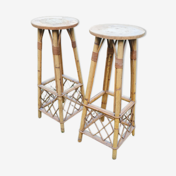 Set of 2 high rattan stools for plants