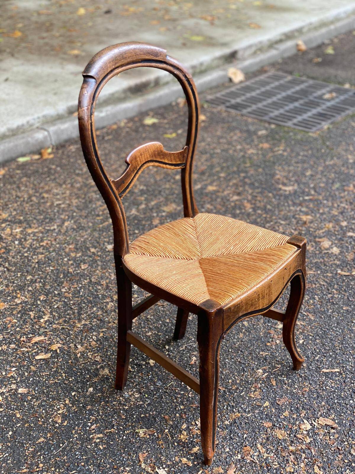 Louis Philippe solid wood and straw office chair