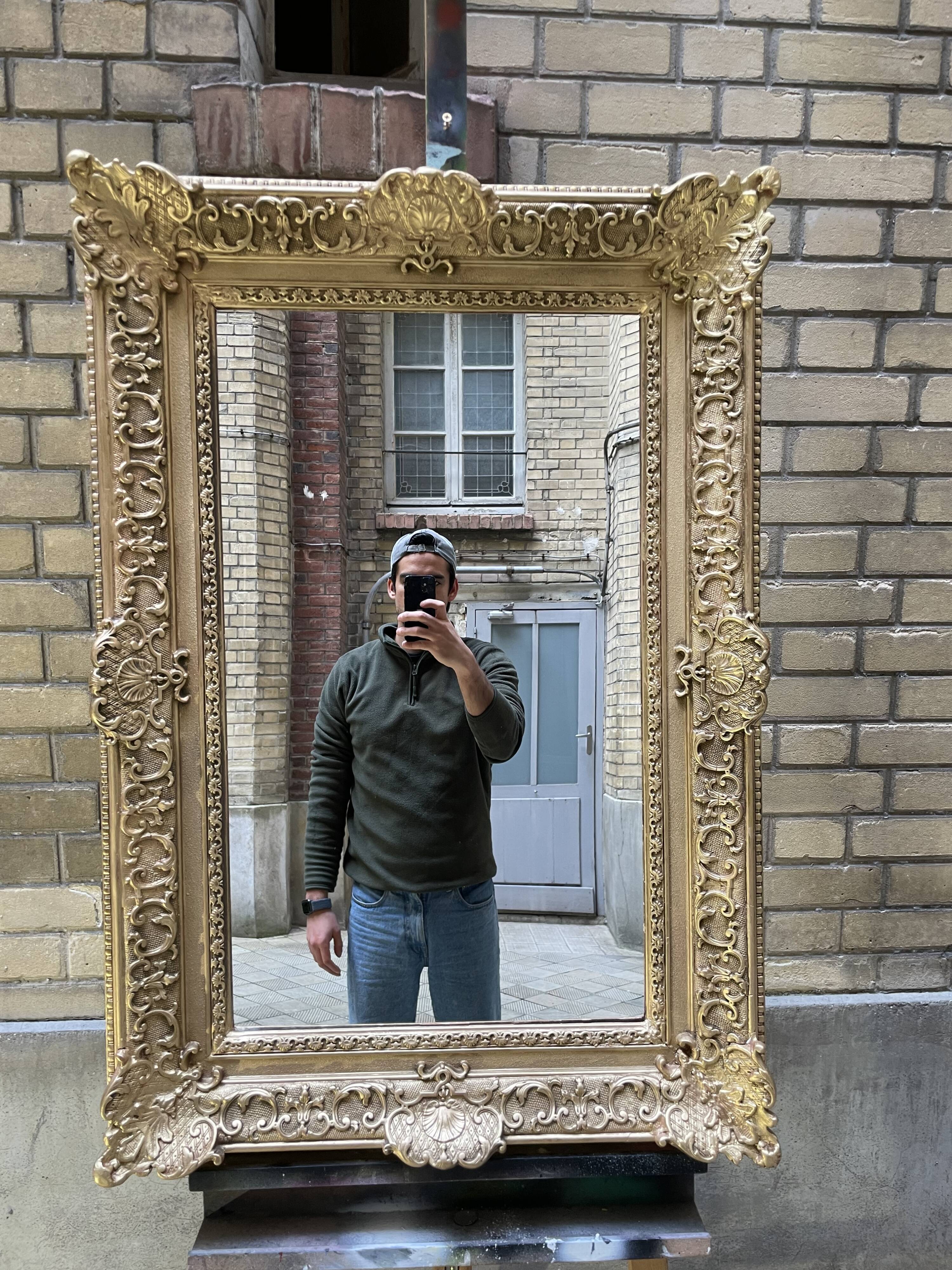 Large gilded Napoleon III mirror – late 19th century – restored, new glass