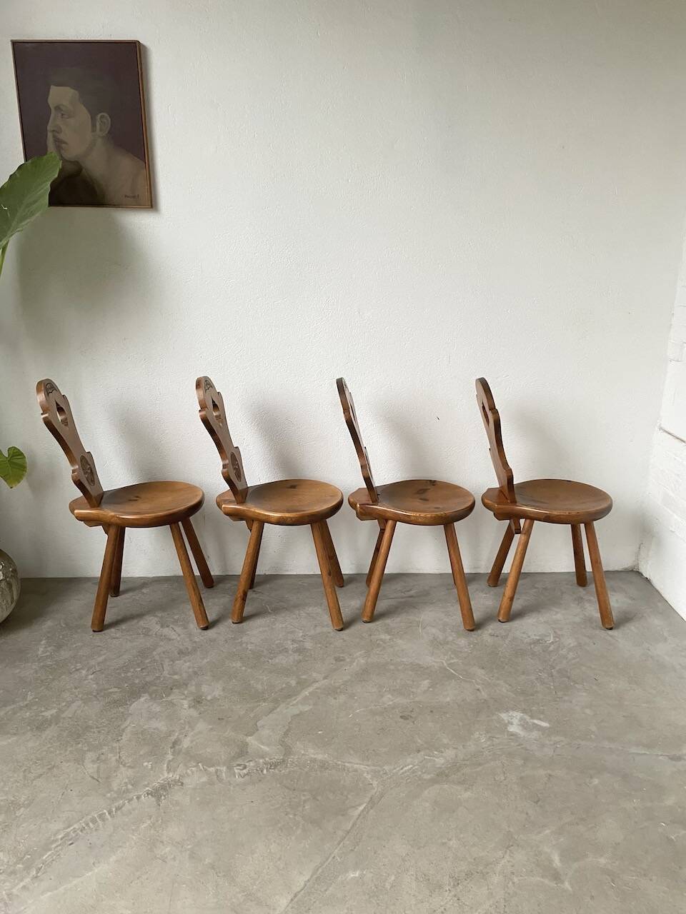 Set of 4 Savoyard pine chairs from the 60s