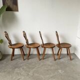Set of 4 Savoyard pine chairs from the 60s