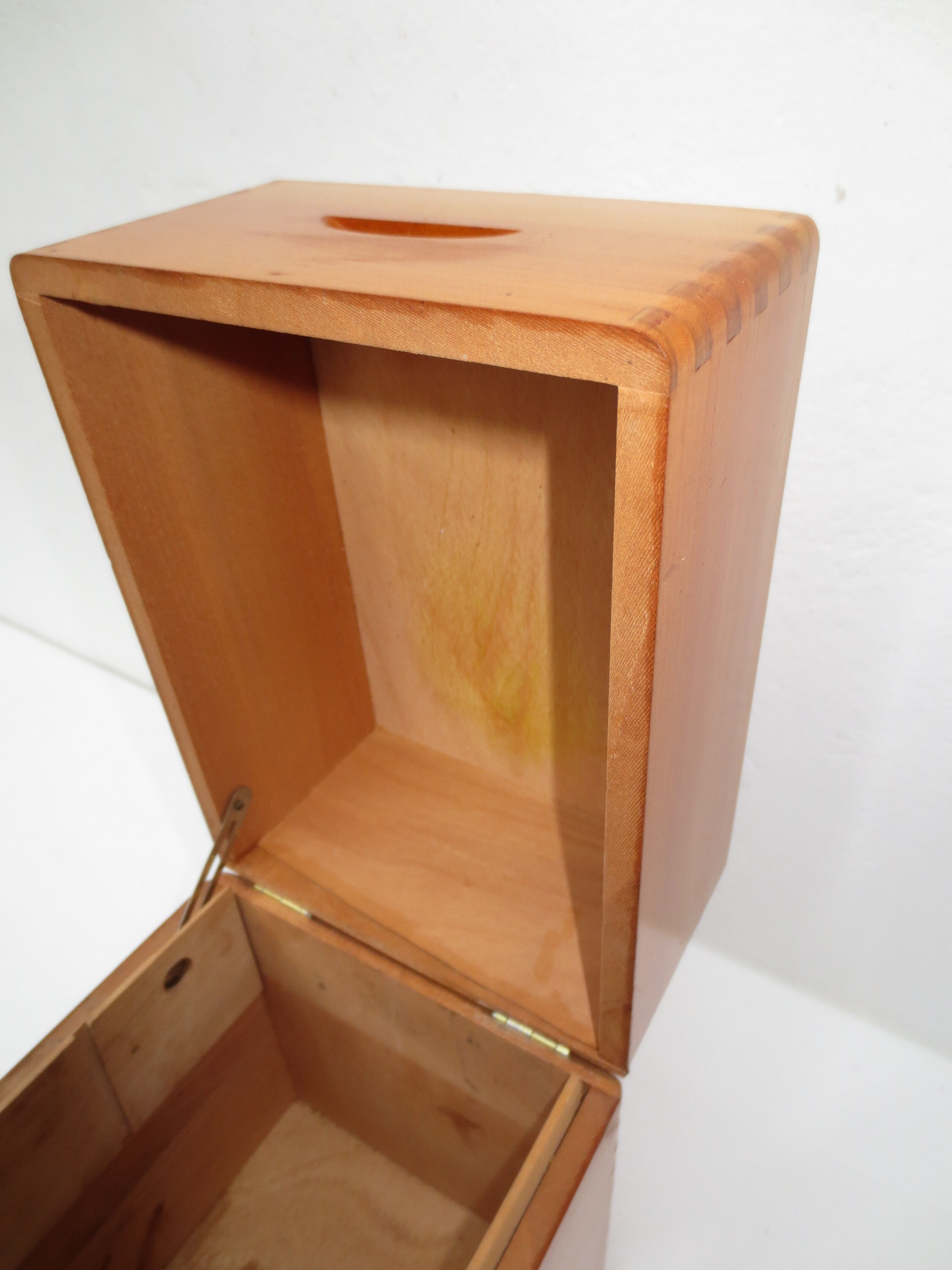 old mortised box in light varnished wood