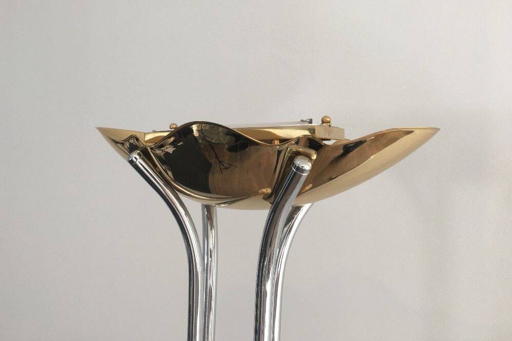 Floor lamp in chrome, brass and marble