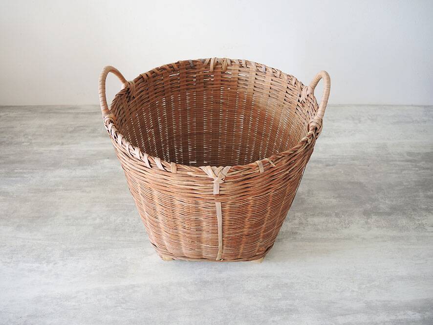 Ancien Panier / Cache Pot en Osier / Bambou H 26 cm